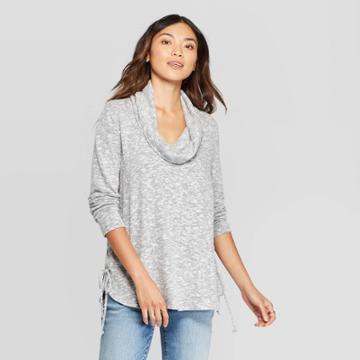 Women's Long Sleeve Cowl Neck With Side Lace-up Detail Sweatshirt - Knox Rose Gray
