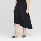 Women's Plus Size Mid-rise Side Tie Faux Wrap Skirt - Prologue Black