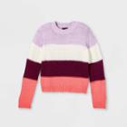 Girls' Waffle Crew Neck Sweater - Art Class Burgundy/white