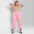 Women's Plus Size Super-high Rise Distressed Hem Straight Jeans - Wild Fable Pink