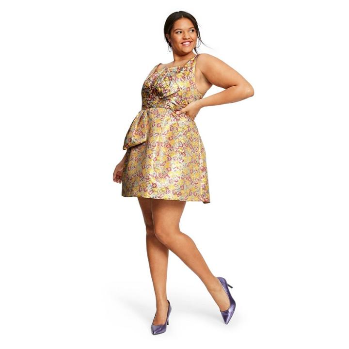 Women's Plus Size Floral Print Sleeveless Brocade Mini Dress - Zac Posen For Target Yellow/pink 18w, Women's, Pink Yellow