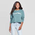 Grayson Threads Women's Good Vibes Long Sleeve Cropped Graphic Sweatshirt (juniors') - Teal L, Women's, Size: