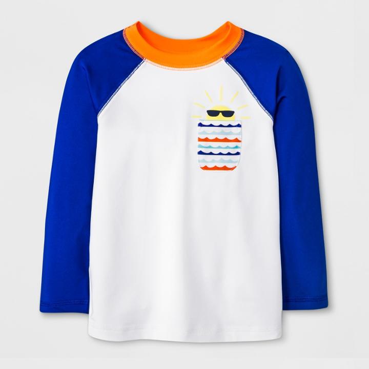 Toddler Boys' Long Sleeve Rash Guard With Pocket - Cat & Jack Blue/white
