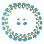 Zirconmania Enamel And Polished Oval Cleopatra Statement Necklace And Earrings Set - Turquoise, Women's