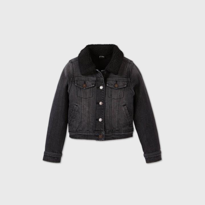 Girls' Sherpa Denim Jacket - Art Class Black