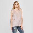 Women's Lace Oil Wash Knit To Woven Tank - Knox Rose Mauve