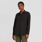 Women's Long Sleeve Open Front Button-down Shirt - Prologue Black
