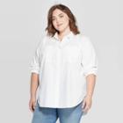 Women's Plus Size Long Sleeve Collared Boyfriend Shirt - Universal Thread White