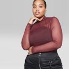 Women's Plus Size Long Sleeve Mesh Mockneck - Wild Fable Red