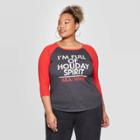 Women's Holiday Spirit Raglan Plus Size Short Sleeve T-shirt - Modern Lux (juniors') - Heather Gray