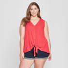 Women's Plus Size Tie Front Tank Top - Universal Thread Red