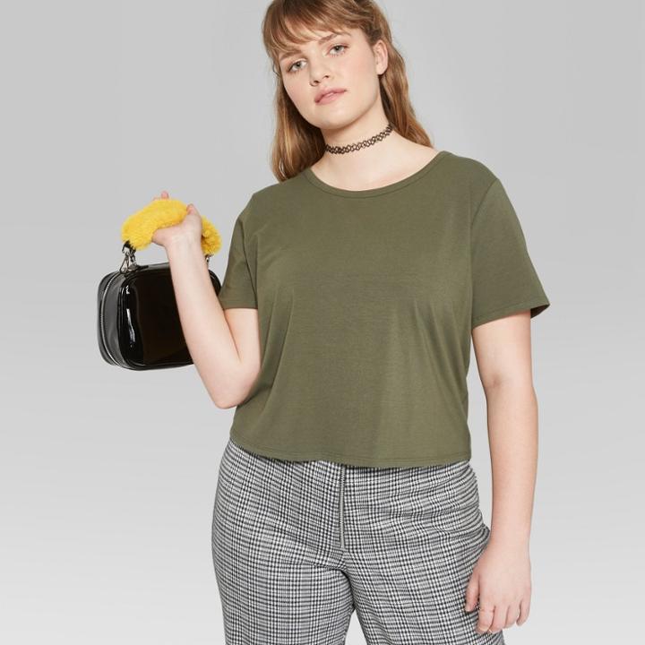 Women's Plus Size Short Sleeve Crew Neck Little T-shirt - Wild Fable Olive
