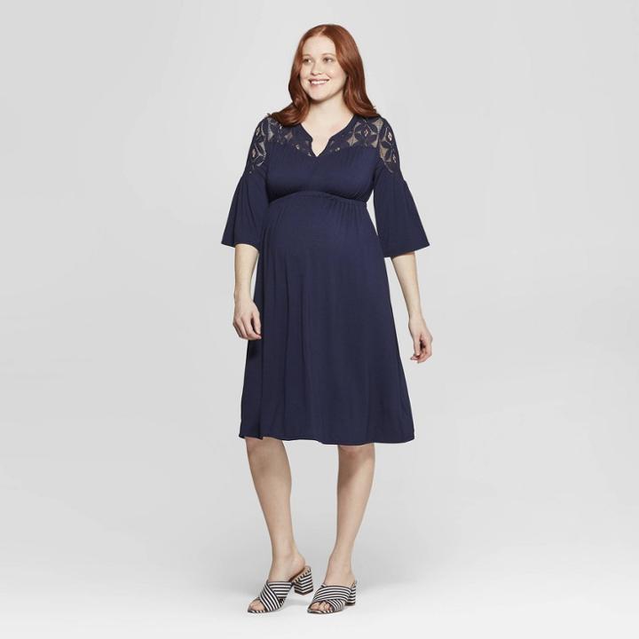 Maternity Lace Detail Knit Dress - Isabel Maternity By Ingrid & Isabel Xavier Navy M, Women's, Blue