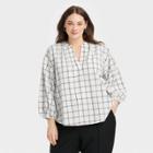 Women's Plus Size Long Sleeve Popover Top - A New Day White