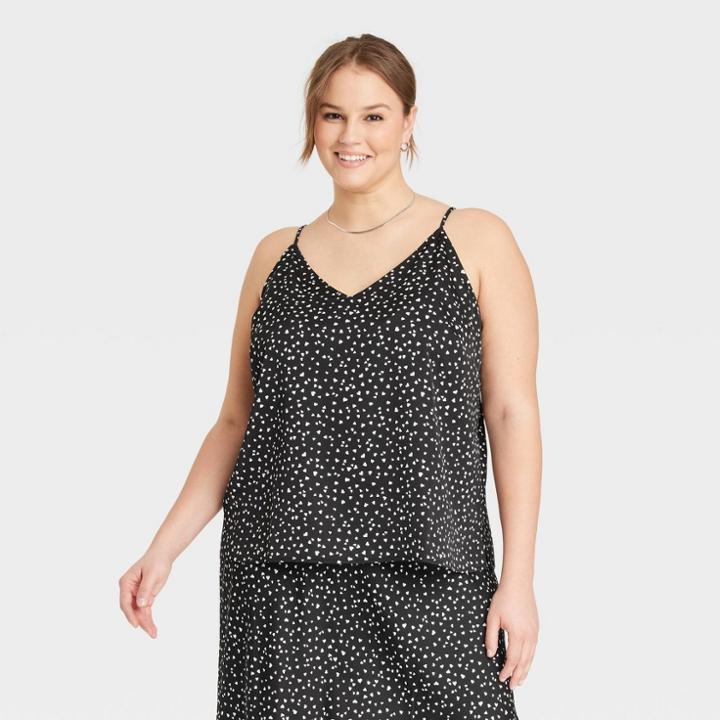 Women's Plus Size Matte Satin Essential Cami - A New Day Black/white