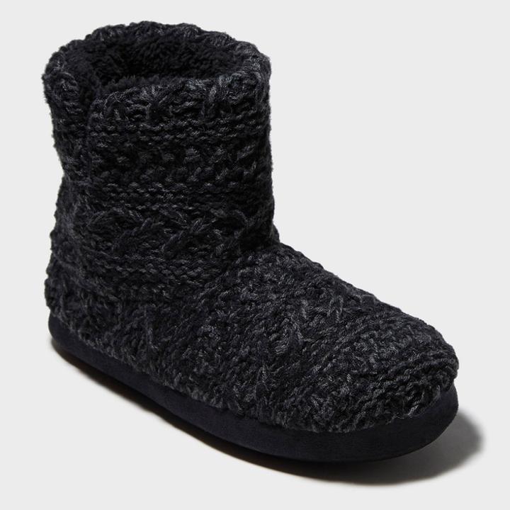 Women's Dluxe By Dearfoams Calandra Bootie Slippers - Black L(9-10), Size: