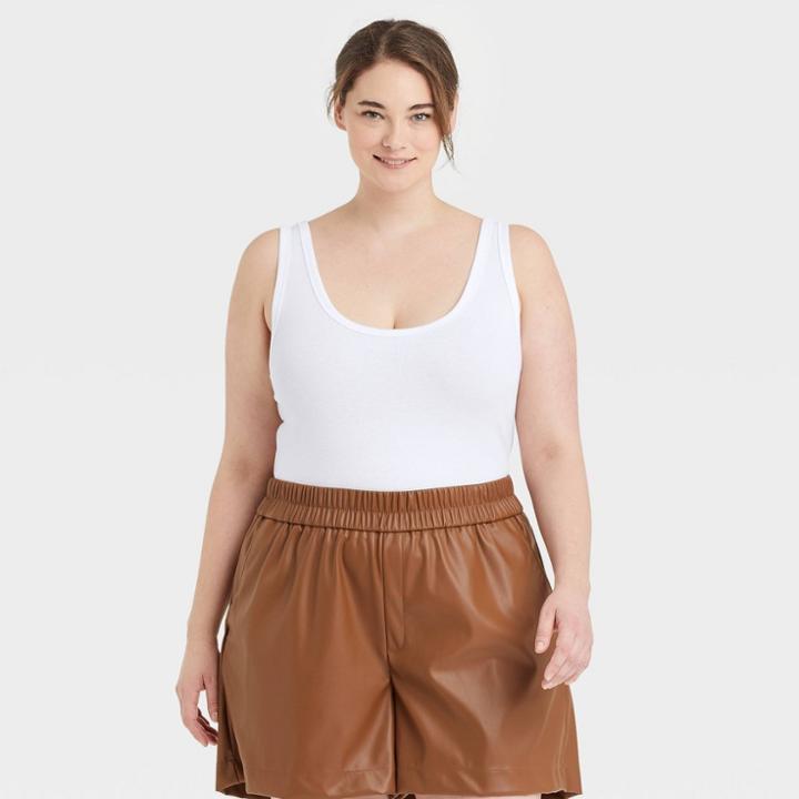 Women's Plus Size Double-scoop Bodysuit - A New Day White