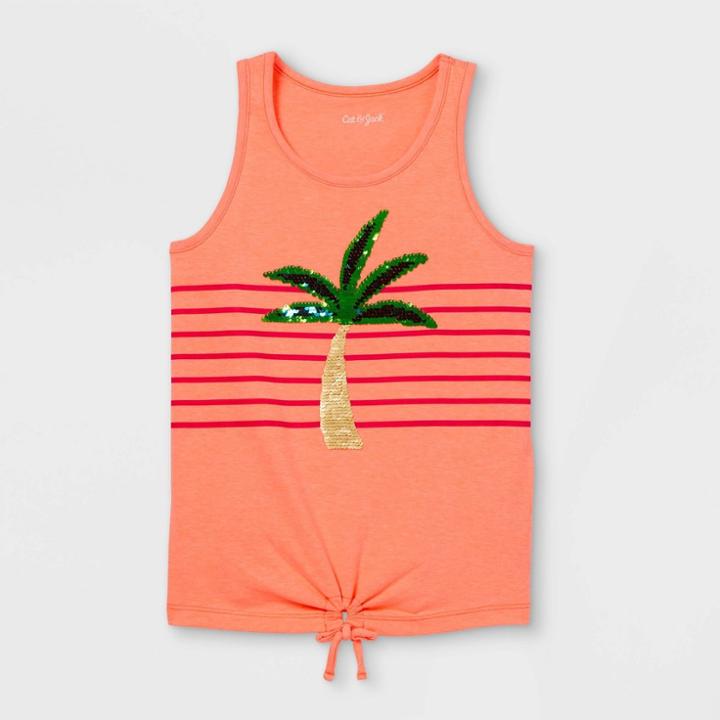 Girls' Palm Tree Flip Sequin Tank Top - Cat & Jack Neon Pink