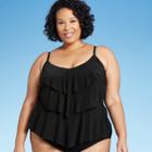 Women's Plus Size Tiered Tankini Top - Aqua Green Black X