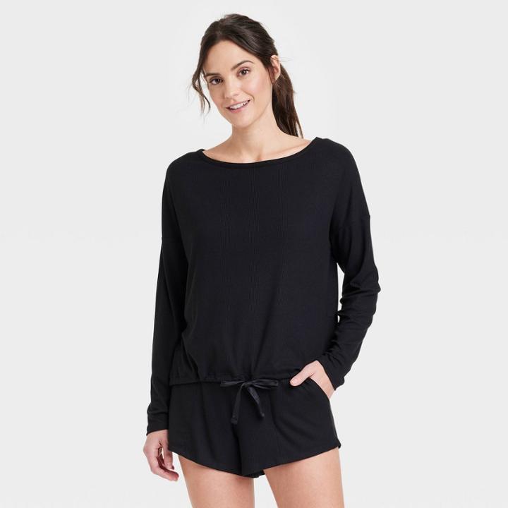 Women's Beautifully Soft Ribbed Pajama Set - Stars Above Black