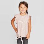 Toddler Girls' Ruffle Sleeve 'dot' Front-tie T-shirt - Cream - Art Class Cream 3t, Girl's, White