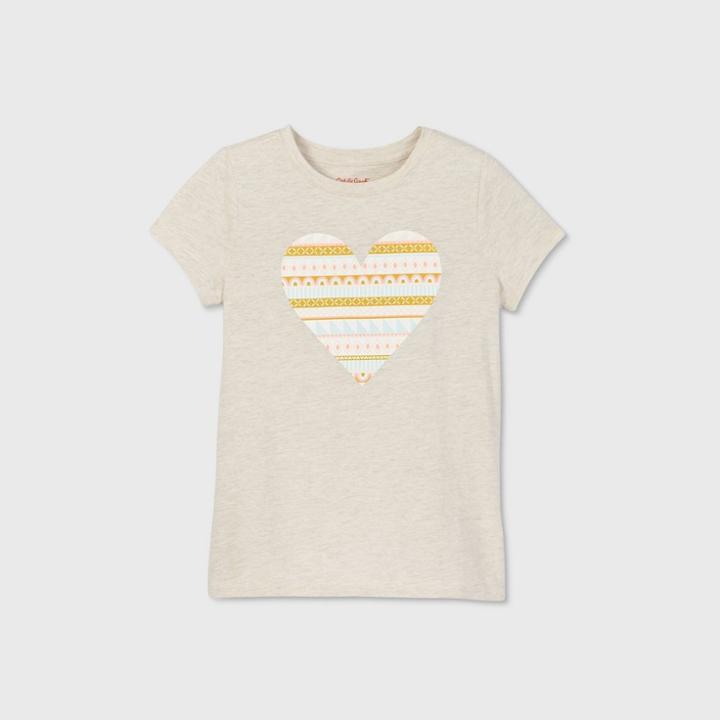 Girls' Short Sleeve Fair Isle Heart Graphic T-shirt - Cat & Jack Oatmeal Heather