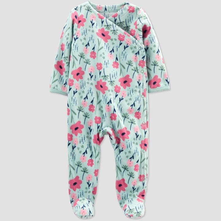 Baby Girls' Floral Fleece Footed Pajama - Just One You Made By Carter's Sage Green Newborn