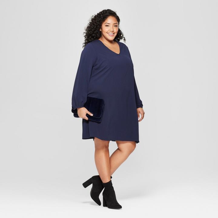 Women's Plus Size Shift Dress - Ava & Viv Navy