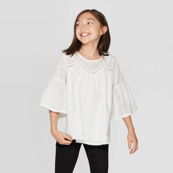 Girls' Short Sleeve Woven Top - Cat & Jack White