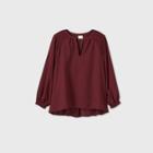 Women's Plus Size Long Sleeve V-neck Smocked Popover Blouse - Ava & Viv Dark Red X