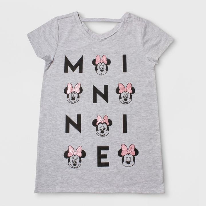 Disney Girls' Minnie Mouse Short Sleeve T-shirt - Heather Gray - Xl (14-16), Size: