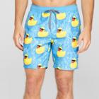 Trinity Collective Men's Striped 7.5 Duck Patterned Elastic Waist Board Shorts - Blue