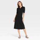 Women's Elbow Sleeve Polo Rib Dress - Who What Wear Black