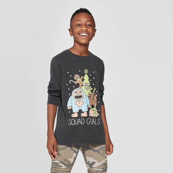 Boys' Long Sleeve Christmas Graphic T-shirt - Art Class Black