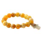 Women's Zirconite Eye Hamsa Charm Faceted Colored Stones Stretch Bracelet-yellow, Yellow
