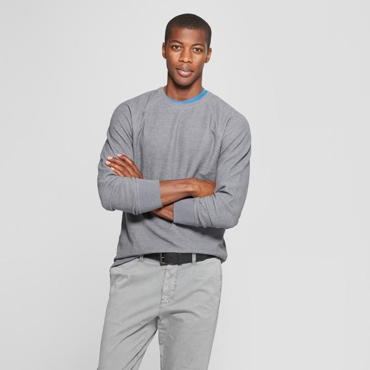 Men's Standard Fit Long Sleeve Textured Crew Neck Shirt - Goodfellow & Co Thundering Gray
