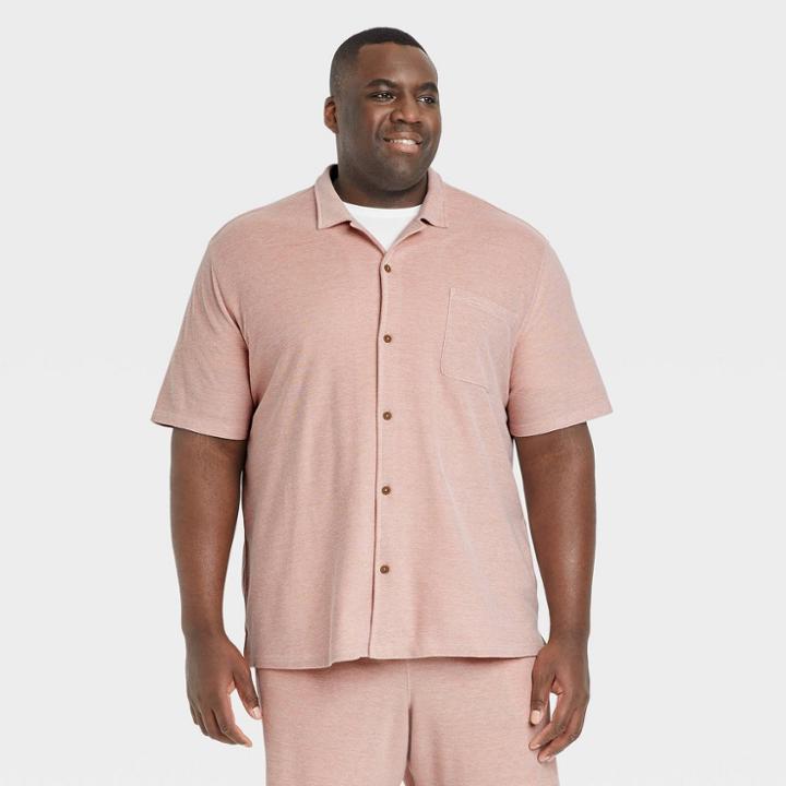 Men's Big & Tall Short Sleeve Knit Button-down Shirt - Goodfellow & Co