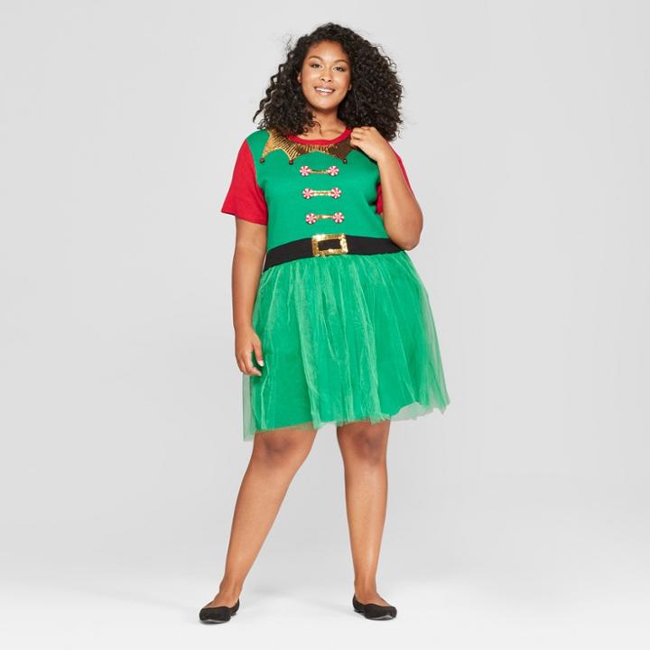 Women's Plus Size Elf Dress With Tulle - 33 Degrees (juniors') Green