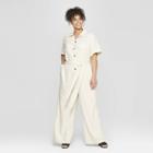 Women's Plus Size Short Sleeve Button-down Belted Utility Jumpsuit - Who What Wear Cream