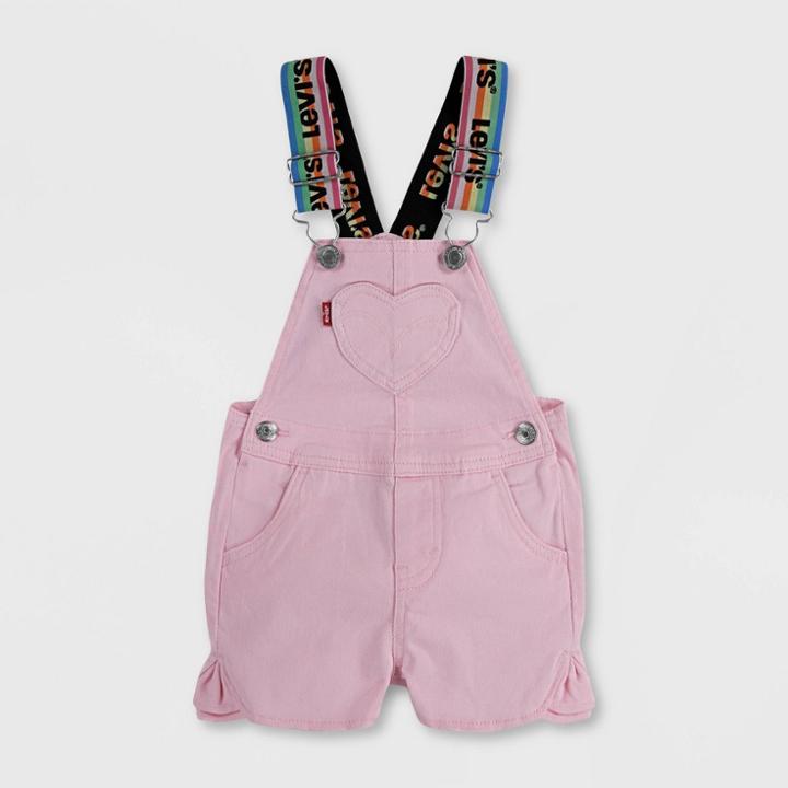 Levi's Baby Girls' Logo Strap Denim Shortalls - Pink