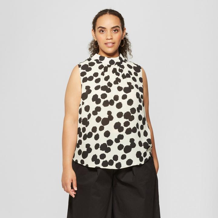 Women's Plus Size Polka Dot Mock Neck Tank Top - Who What Wear Cream/black 4x, Ivory/black Polka Dot