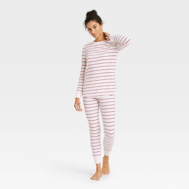 Women's Thermal Pajama Set - Stars Above Oatmeal