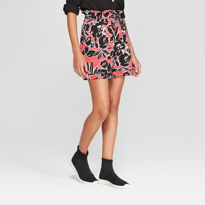 Women's Floral Print Paper Bag Waist Shorts - A New Day Pink