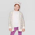 Girls' Long Sleeve Unicorn Hooded Cardigan Sweater - Cat & Jack Cream M, Girl's, Size: Medium,
