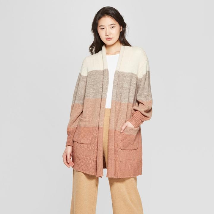 Women's Striped Long Sleeve Cardigan - Who What Wear Pink/white
