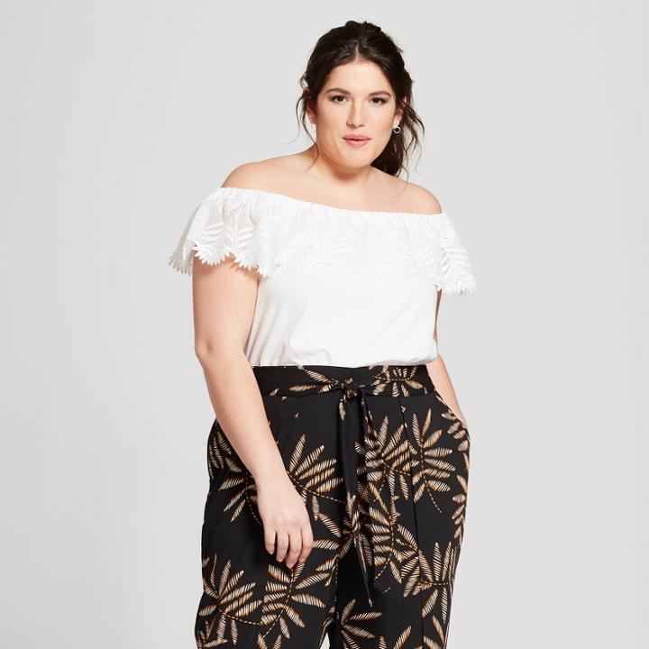 Women's Plus Size Printed Cropped Wrap Pants - A New Day Black X