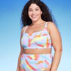 Women's Ribbed Square Neck Bralette Bikini Top - Wild Fable Light Blue Abstract Print