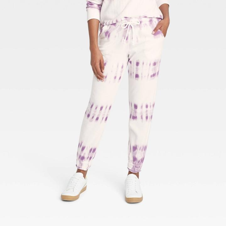 Women's Tie-dye Mid-rise French Terry Jogger Pants - Universal Thread Purple/white