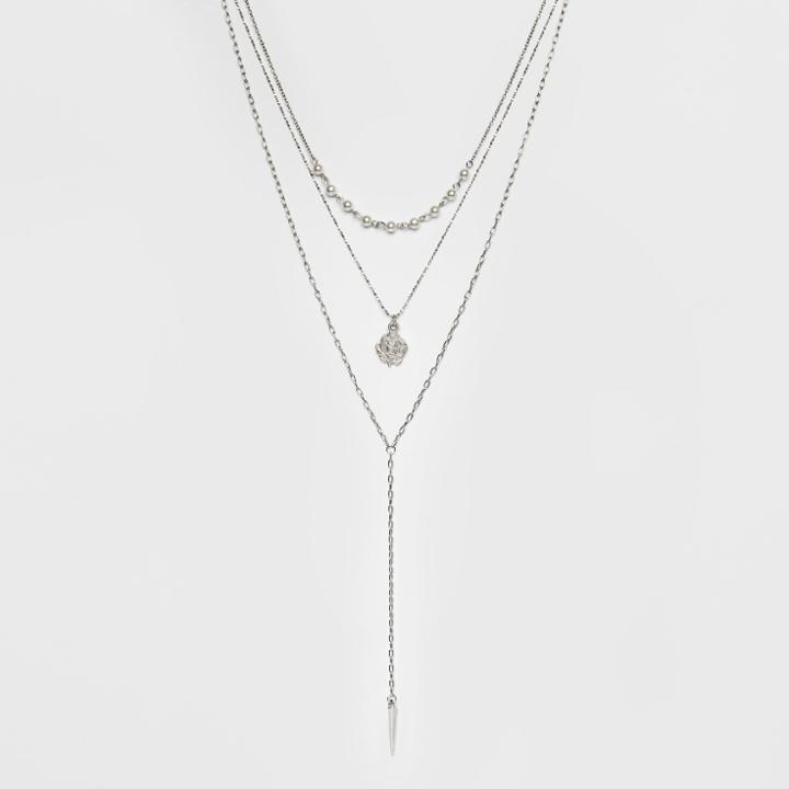 Multi Layer Mixed Chain With Simulated Pearl And Rose Charm - Wild Fable Dark