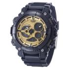 Men's U.s. Navy C40 Multifunction Watch By Wrist Armor, Gold And Black Dial, Black Rubber Strap,